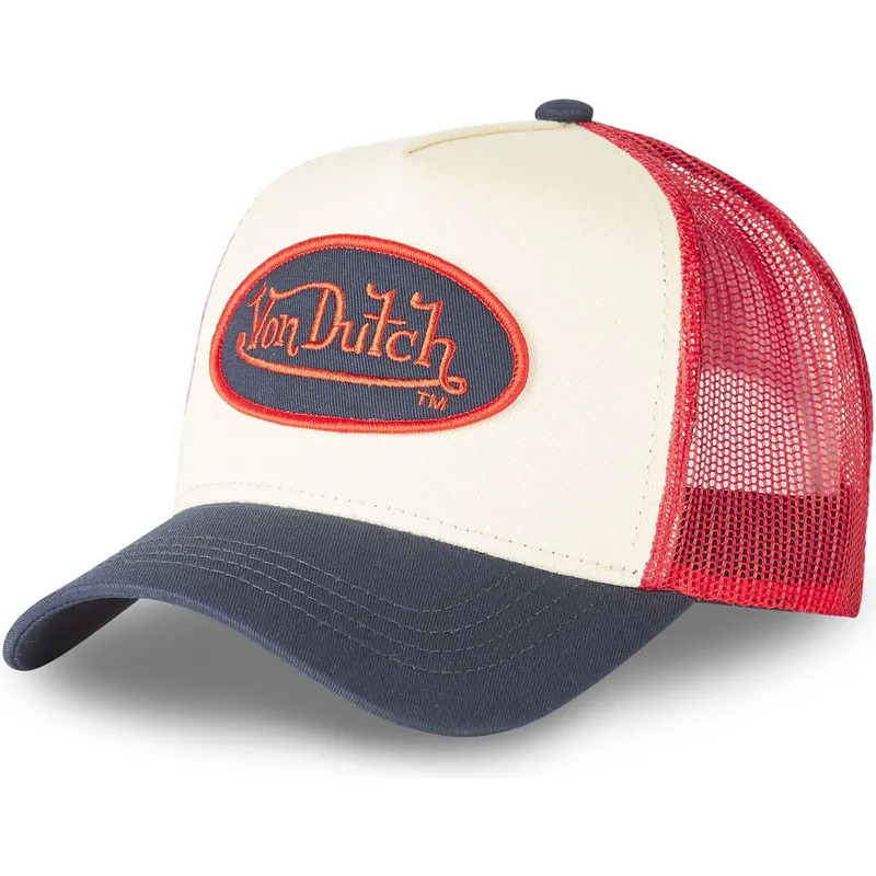 Von Dutch CLA5 Beige Red And Navy Blue Trucker Hat Caphunters Ch