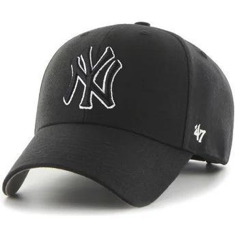 Svart böjd snapback-keps med svartvitt New York Yankees MLB-logotyp från 47 Brand MVP