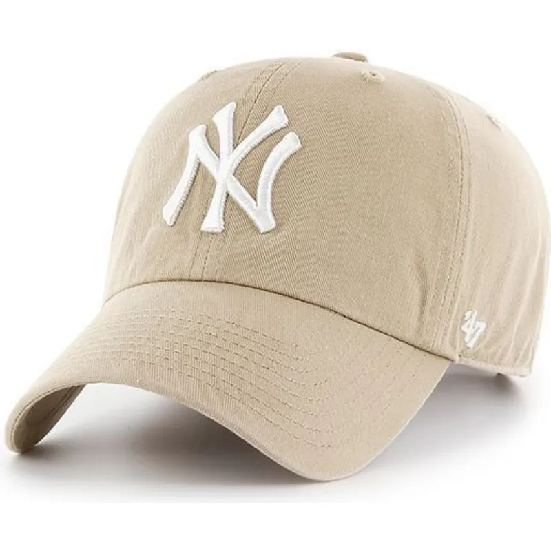 beige-bojd-keps-med-vit-logotyp-new-york-yankees-mlb-clean-up-fran-47-brand