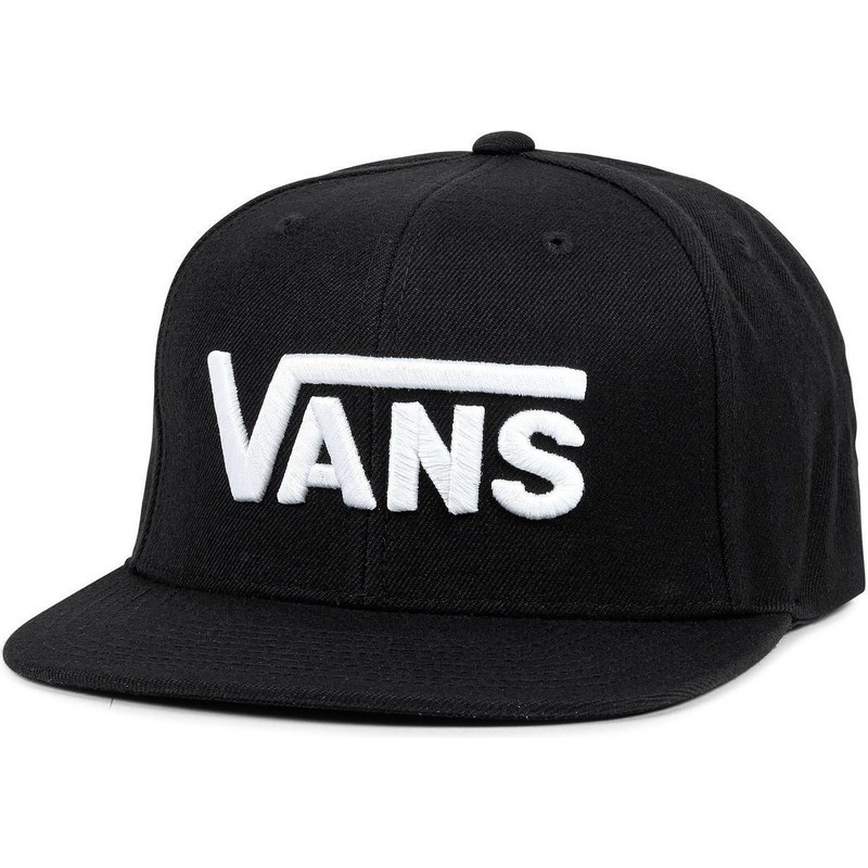vans-flat-brim-script-logo-drop-v-snapback-cap-schwarz-