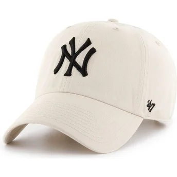 casquette-courbee-creme-new-york-yankees-mlb-clean-up-47-brand