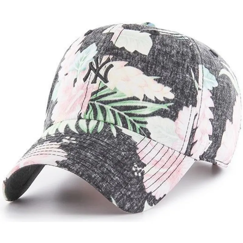 mutzen-gebogen-grau-verstellbares-band-estampado-floral-der-new-york-yankees-mlb-von-47-brand