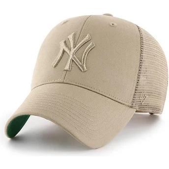 47 Brand Beige Logo New York Yankees MLB MVP Branson Beige Trucker Hat