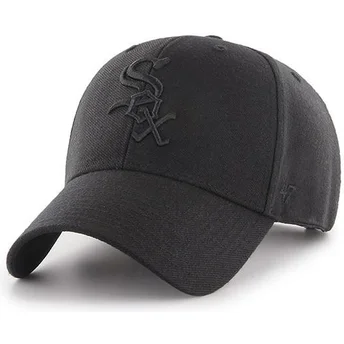 47 Brand Curved Brim Black Logo Chicago White Sox MLB MVP Black Snapback Cap