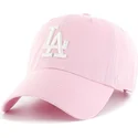 cappellino-curvo-rosa-con-logo-bianco-dei-los-angeles-dodgers-mlb-clean-up-di-47-brand