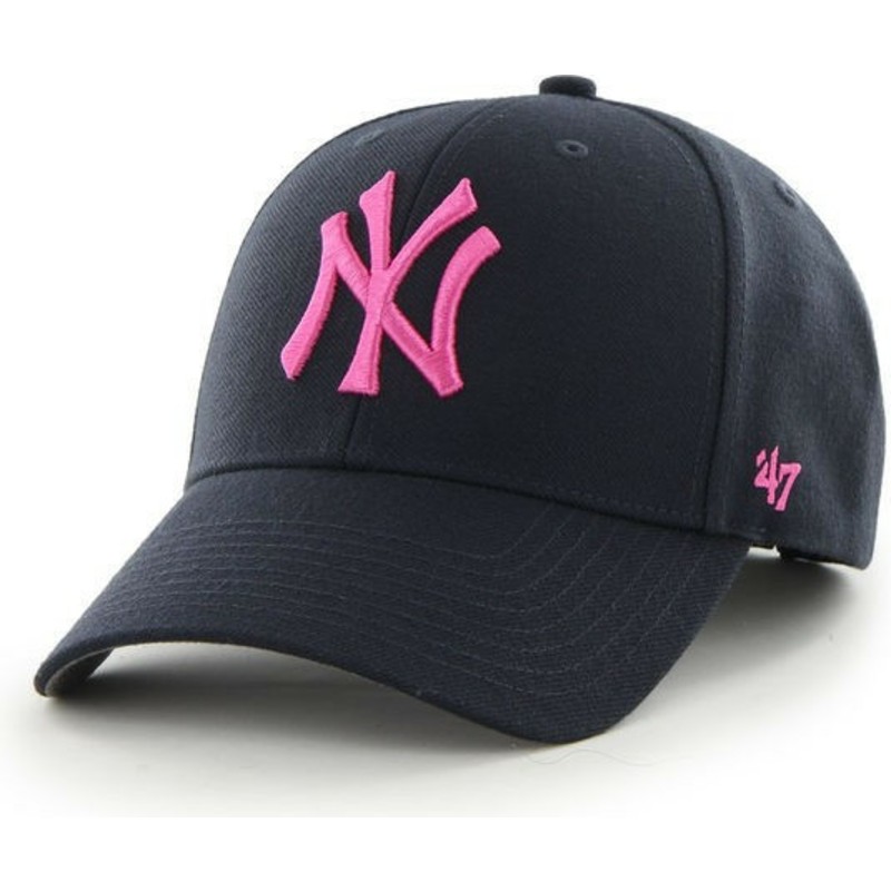 47-brand-curved-brim-pinkes-logo-new-york-yankees-mlb-mvp-cap-marineblau
