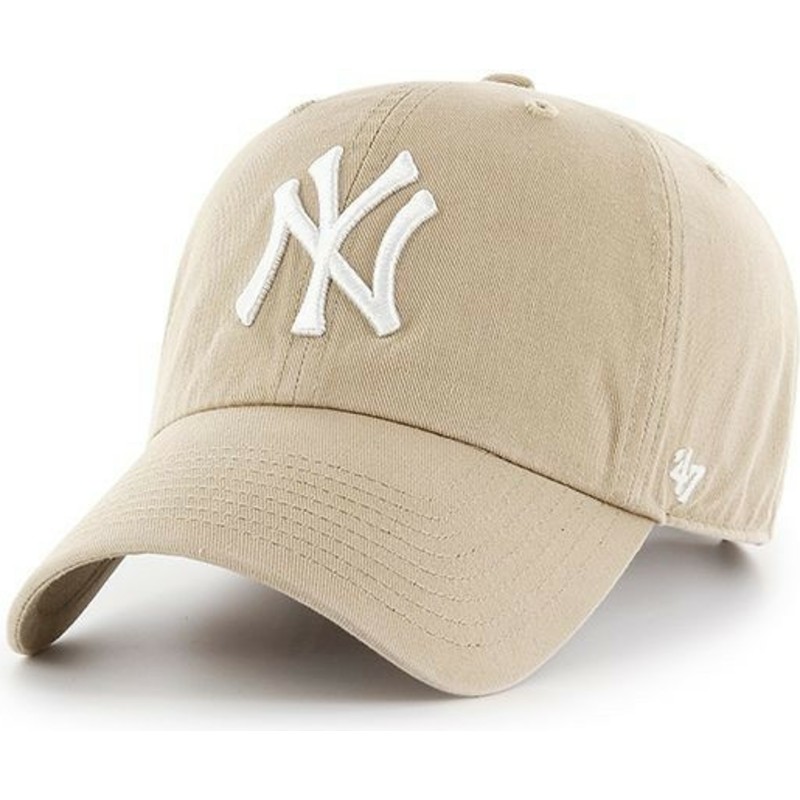 47-brand-curved-brim-weisses-logo-new-york-yankees-mlb-clean-up-cap-khaki
