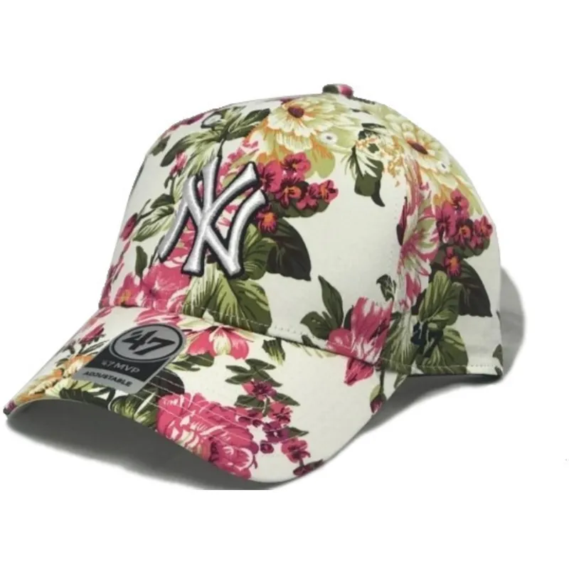 cappelli-curva-multicolore-cinghia-regolabile-estampado-floral-dei-new-york-yankees-mlb-di-47-brand