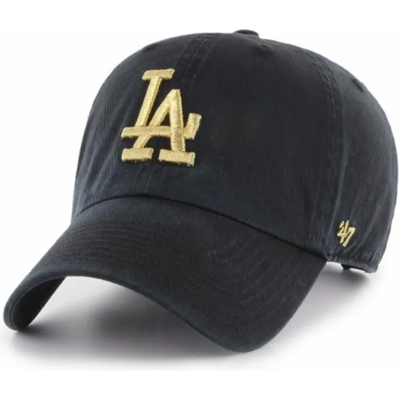 cappelli-curva-nero-cinghia-regolabile-oro-dei-los-angeles-dodgers-mlb-di-47-brand