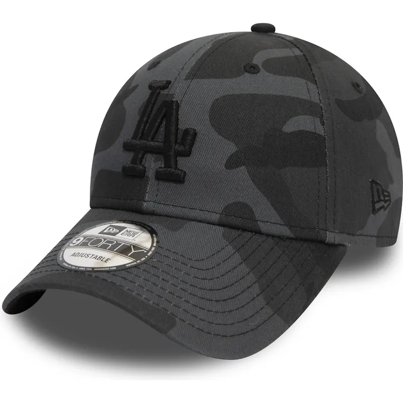 cappelli-curva-mimetizzazione-cinghia-regolabile-negro-negro-9forty-essential-dei-los-angeles-dodgers-mlb-di-new-era