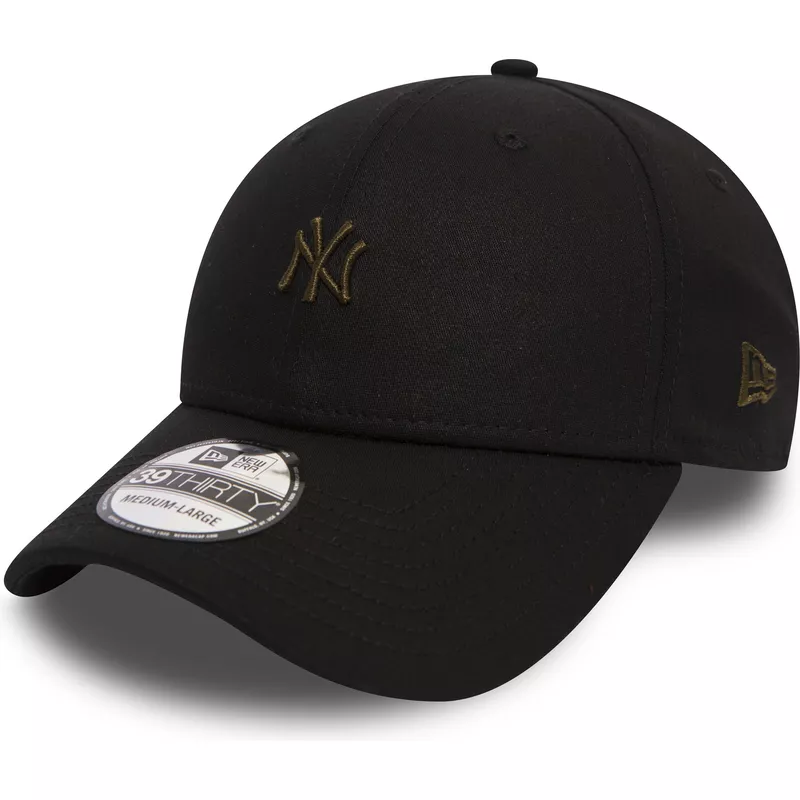 cappellino-visiera-curva-nero-aderente-con-logo-marrone-39thirty-mini-logo-di-new-york-yankees-mlb-di-new-era