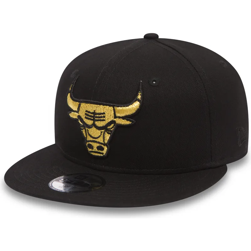 mutzen-flach-schwarz-snapback-fur-kinder-oro-9fifty-golden-der-chicago-bulls-nba-von-new-era