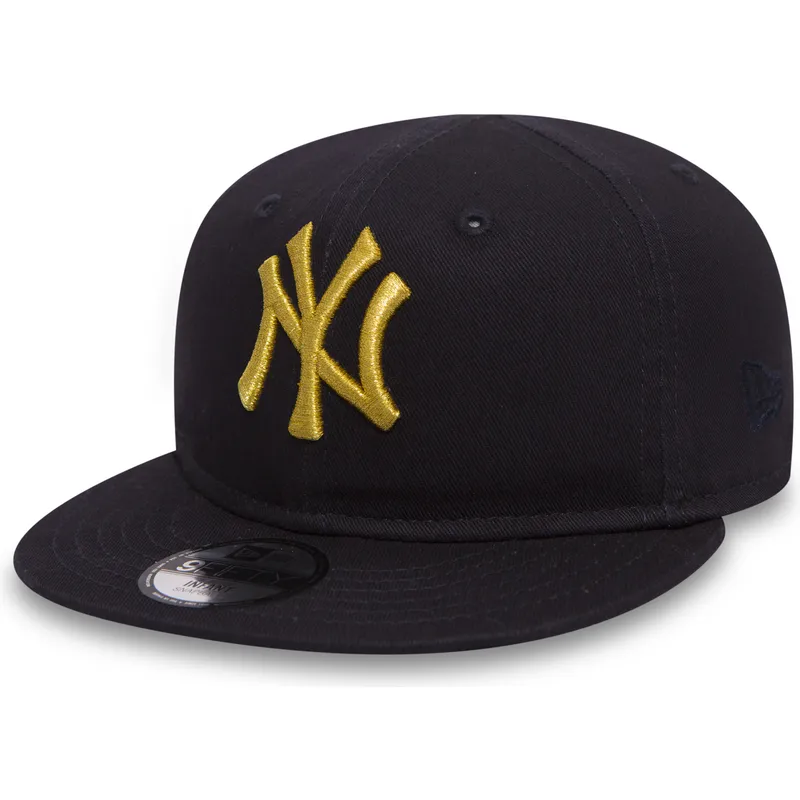 mutzen-flach-schwarz-snapback-fur-kinder-oro-9fifty-golden-der-new-york-yankees-mlb-von-new-era