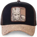 capslab-marvel-comics-groot-gro4-cappellino-trucker-nero-e-marrone-con-visiera-in-sughero