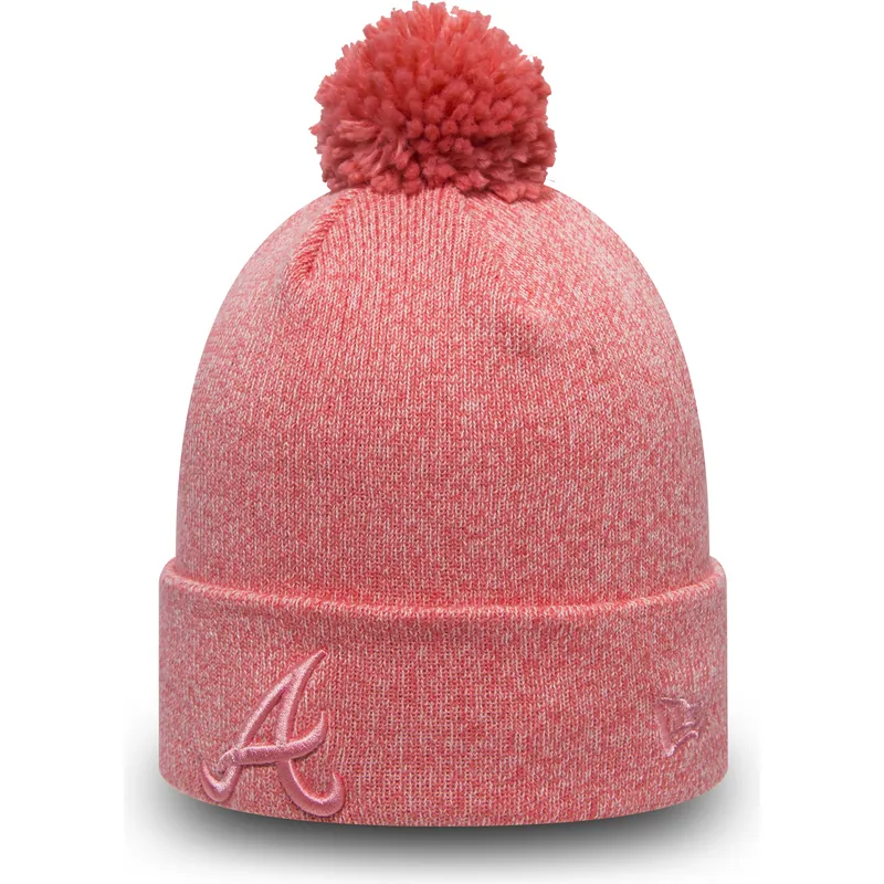 cuffia-rosa-con-pompon-cuff-knit-essential-bobble-degli-atlanta-braves-mlb-di-new-era