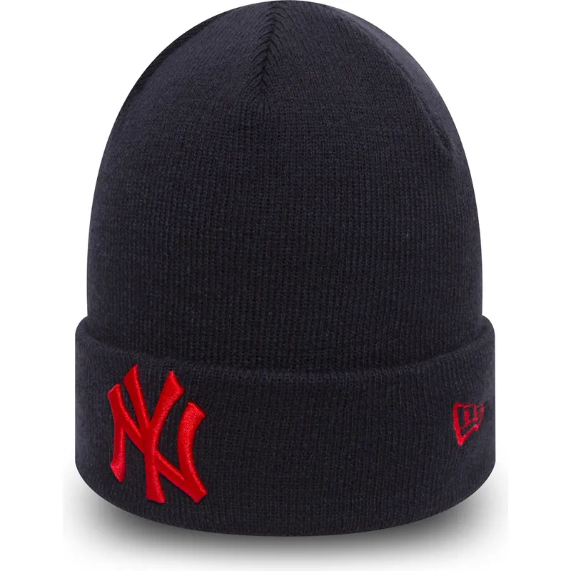 gorro-blu-navy-con-logo-rosso-cuff-knit-league-essential-dei-new-york-yankees-mlb-di-new-era