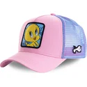 mutzen-gebogen-rosa-snapback-tweety-looney-tunes-von-capslab