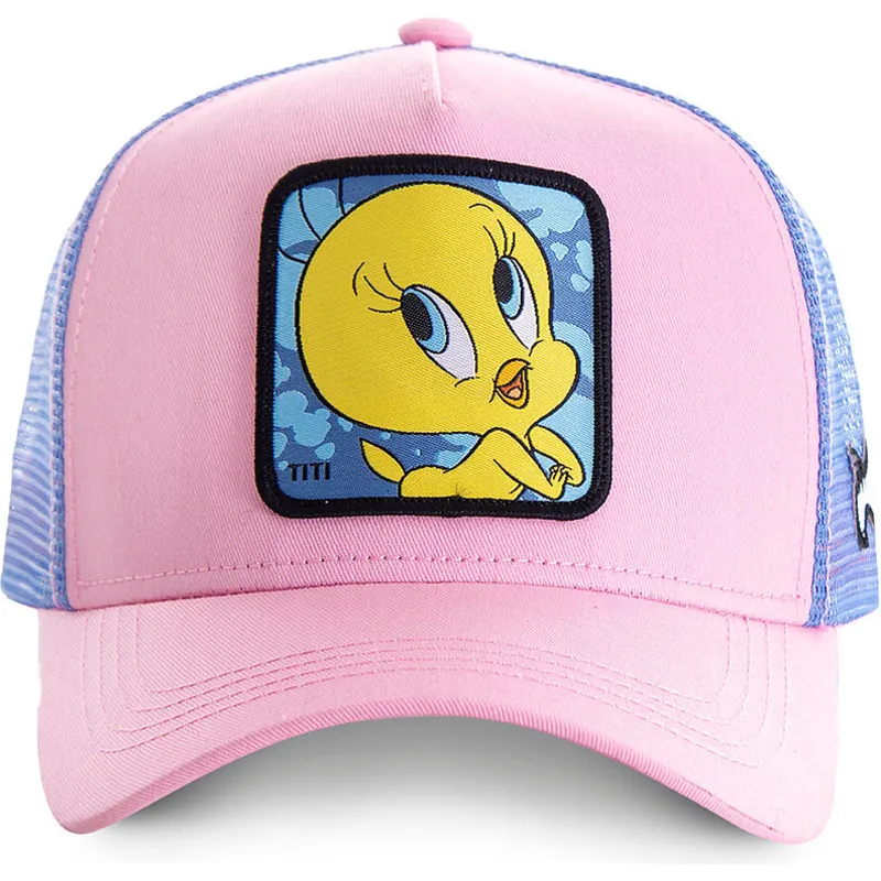 mutzen-gebogen-rosa-snapback-tweety-looney-tunes-von-capslab