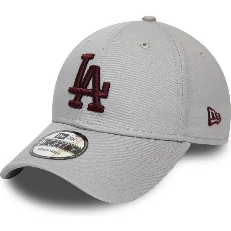 mutzen-gebogen-grau-verstellbares-band-granate-9forty-essential-der-los-angeles-dodgers-mlb-von-new-era