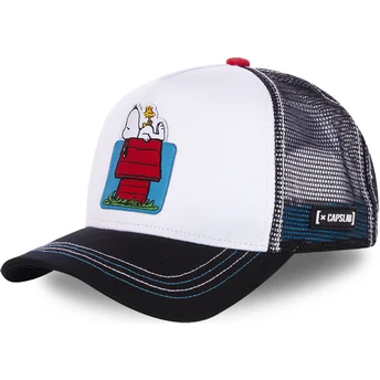 Gorra trucker blanca y negra Casa, Snoopy y Emilio HOU Peanuts de Capslab