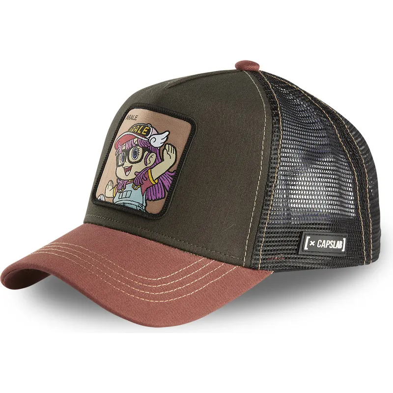 capslab-dr-slump-arale-norimaki-rob1-schwarz-braune-trucker-kappe