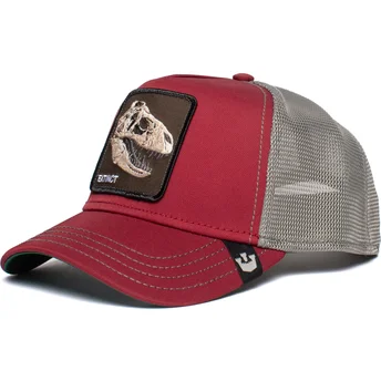 Gorra trucker roja y gris dinosaurio T-Rex Extinct de Goorin Bros.