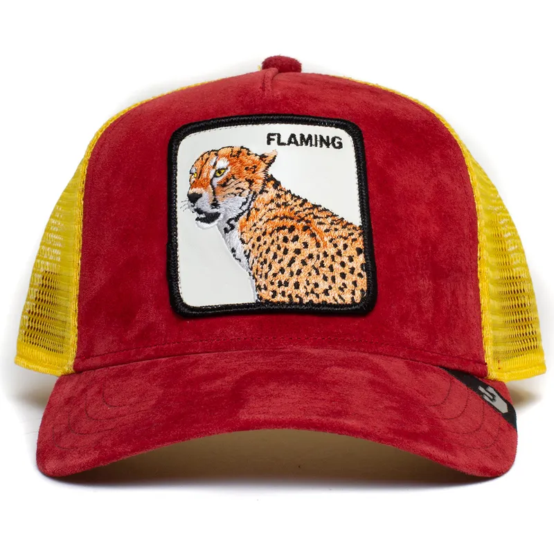 cappellino-trucker-rosso-e-giallo-leopardato-flaming-hot-cheetah-the-farm-di-goorin-bros