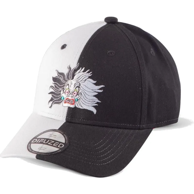 cappellino-curvo-nero-e-bianco-regolabile-crudelia-de-mon-la-carica-dei-101-disney-di-difuzed