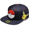 berretto-piatto-blu-jeans-snapback-poke-ball-pikachu-pokemon-di-difuzed
