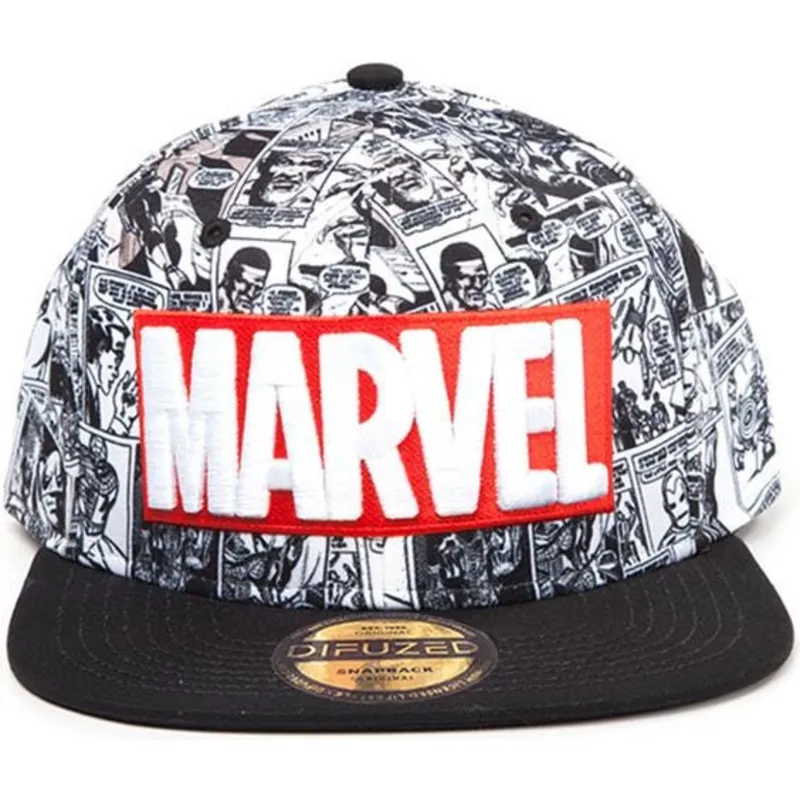 cappello-piatto-nero-snapback-classic-logo-marvel-comics-di-difuzed