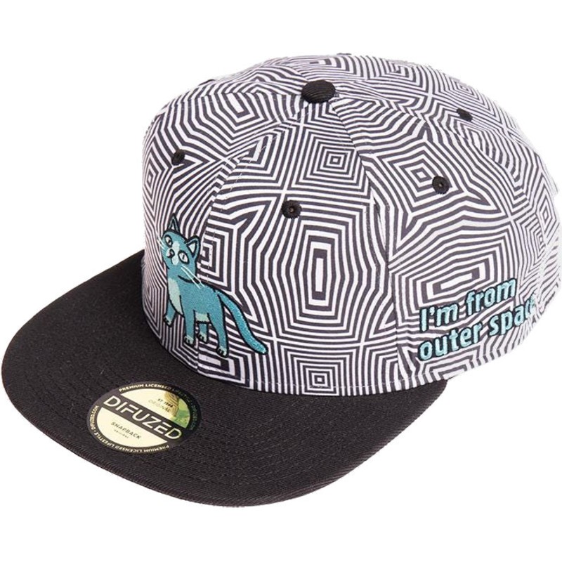 difuzed-flat-brim-talking-cat-outer-space-rick-and-morty-white-and-black-snapback-cap