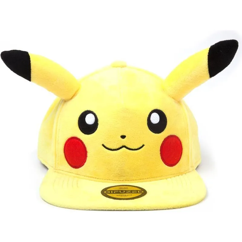 berretto-piatto-giallo-snapback-pikachu-plush-pokemon-di-difuzed