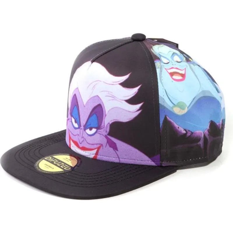 schwarze-flache-snapback-kappe-ursula-arielle-die-meerjungfrau-disney-von-difuzed
