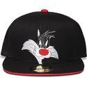 schwarze-snapback-flachkappe-silvestre-space-jam-looney-tunes-von-difuzed