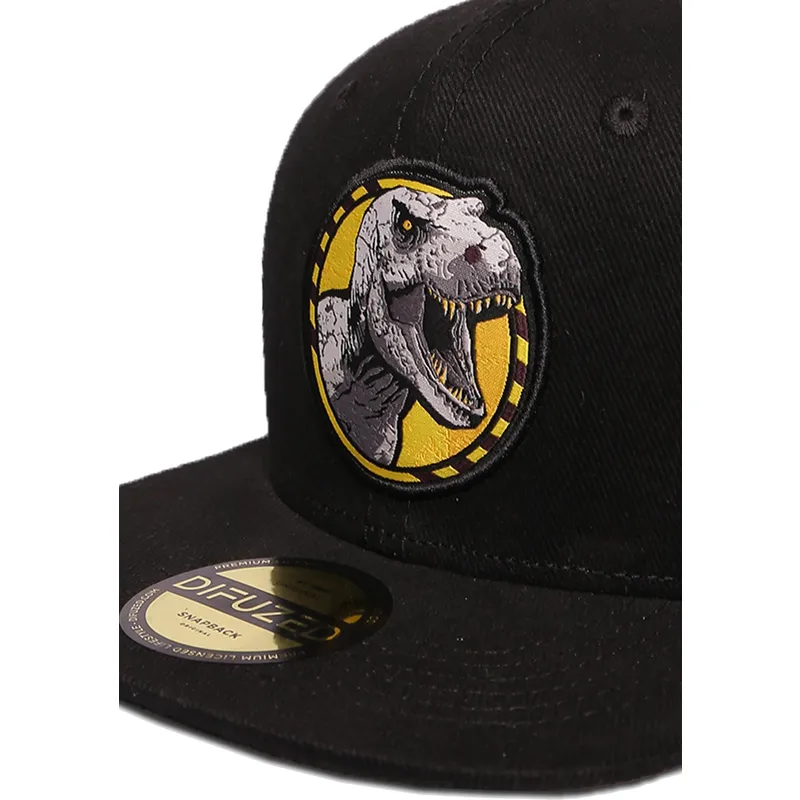 cappello-piatto-nero-snapback-t-rex-dinosauro-jurassic-park-di-difuzed