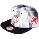 berretto-piatto-bianco-e-nero-snapback-iron-man-tye-dye-badge-marvel-comics-di-difuzed