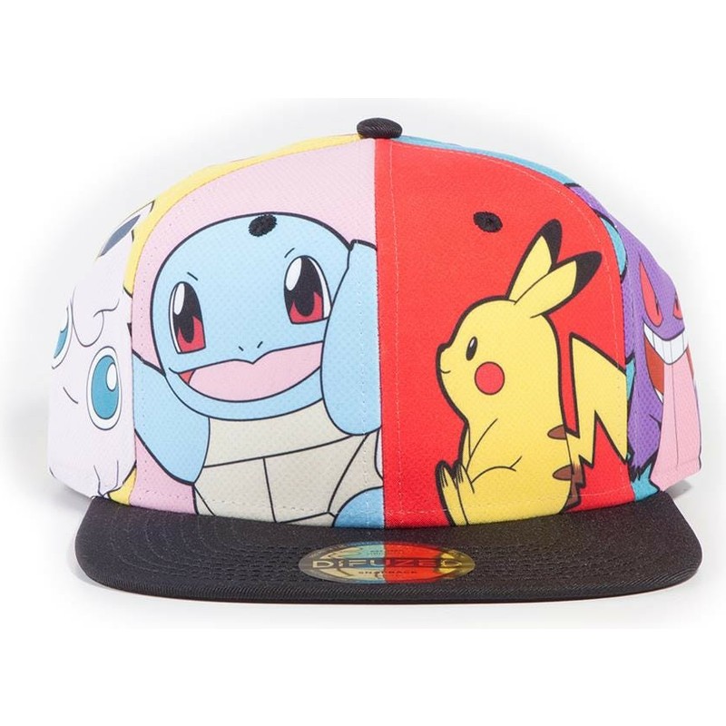 difuzed-flat-brim-pikachu-squirtle-gengar-psyduck-jigglypuff-multi-pop-art-pokemon-multicolor-snapback-cap