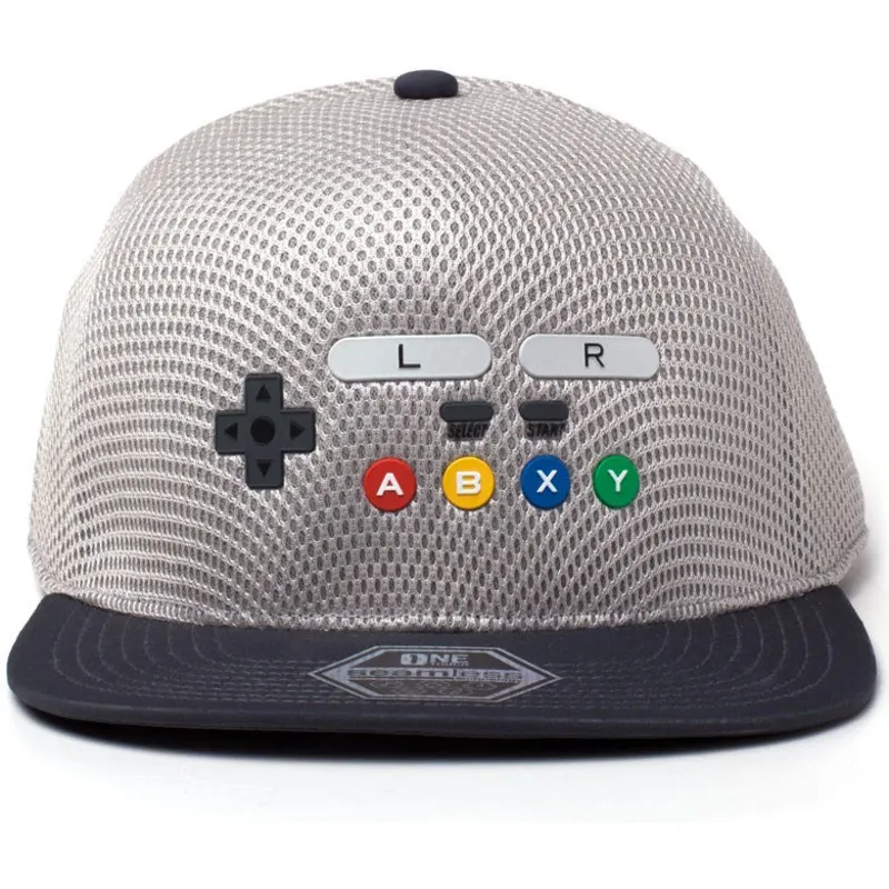 cappello-piatto-grigio-e-nero-snapback-snes-inspired-seamless-nintendo-di-difuzed
