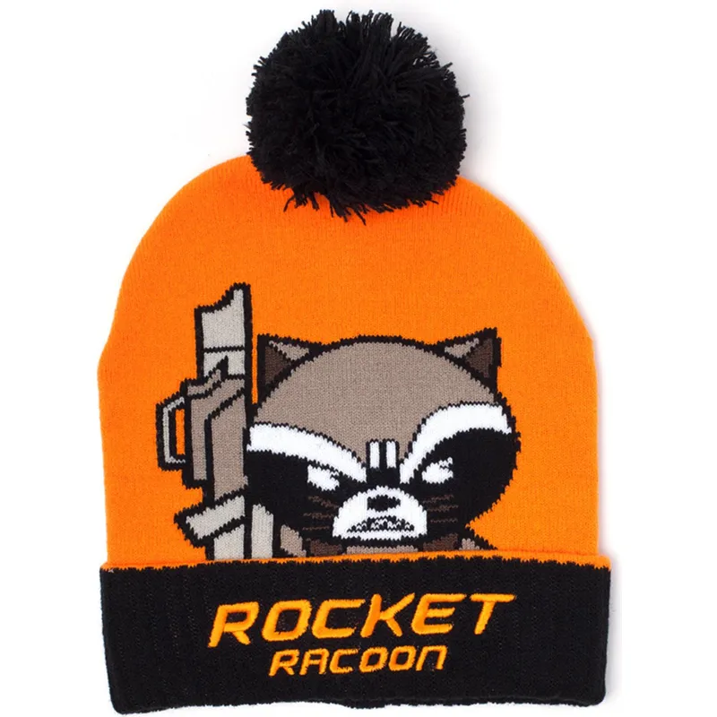 berretto-arancione-e-nero-con-pompon-rocket-raccon-kawaii-art-marvel-comics-di-difuzed