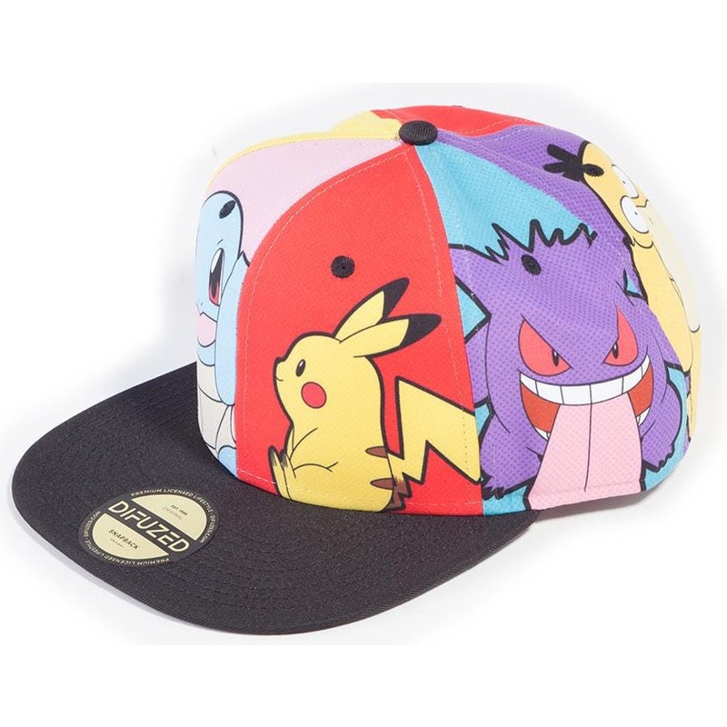 difuzed-flat-brim-pikachu-squirtle-gengar-psyduck-jigglypuff-multi-pop-art-pokemon-multicolor-snapback-cap