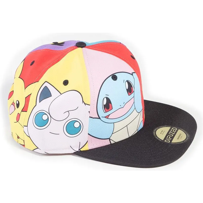 berretto-piatto-multicolore-snapback-pikachu-squirtle-gengar-psyduck-jigglypuff-multi-pop-art-pokemon-di-difuzed