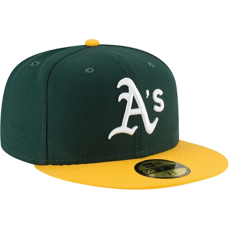 grune-und-gelbe-enganliegende-flat-cap-59fifty-ac-perf-von-oakland-athletics-mlb-von-new-era