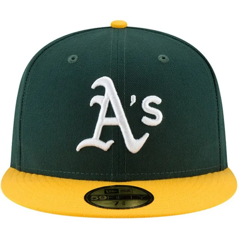 cappello-piatto-verde-e-giallo-aderente-59fifty-ac-perf-di-oakland-athletics-mlb-di-new-era