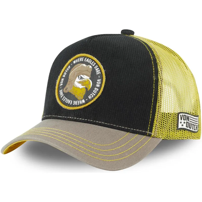 cappellino-trucker-nero-giallo-e-grigio-aquila-where-eagles-dare-eag-di-von-dutch