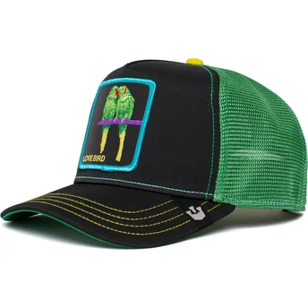schwarze-und-grune-trucker-kappe-love-bird-twitterpated-the-farm-mit-agapornis-vogel-von-goorin-bros