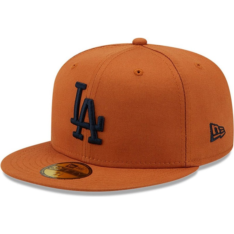 new-era-flat-brim-navy-blue-logo-59fifty-league-essential-los-angeles-dodgers-mlb-brown-fitted-cap