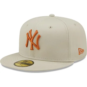graue-flache-angepasste-kappe-mit-braunem-logo-59fifty-league-essential-der-new-york-yankees-mlb-von-new-era