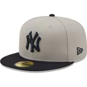 cappellino-piatto-grigio-e-blu-navy-aderente-59fifty-con-patch-laterale-dei-new-york-yankees-mlb-di-new-era