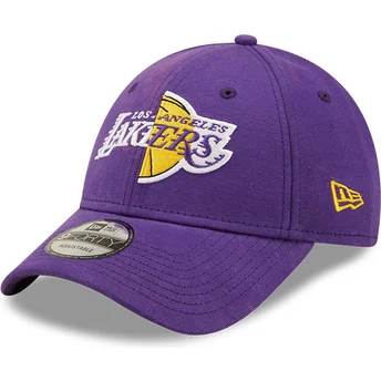 Cappellino con visiera curva viola regolabile 9FORTY Washed Pack Split Logo dei Los Angeles Lakers NBA di New Era