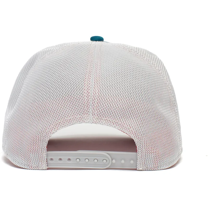 gorra-trucker-bla-hvid-og-sort-dinosaur-velociraptor-clever-swift-robber-the-farm-fra-goorin-bros